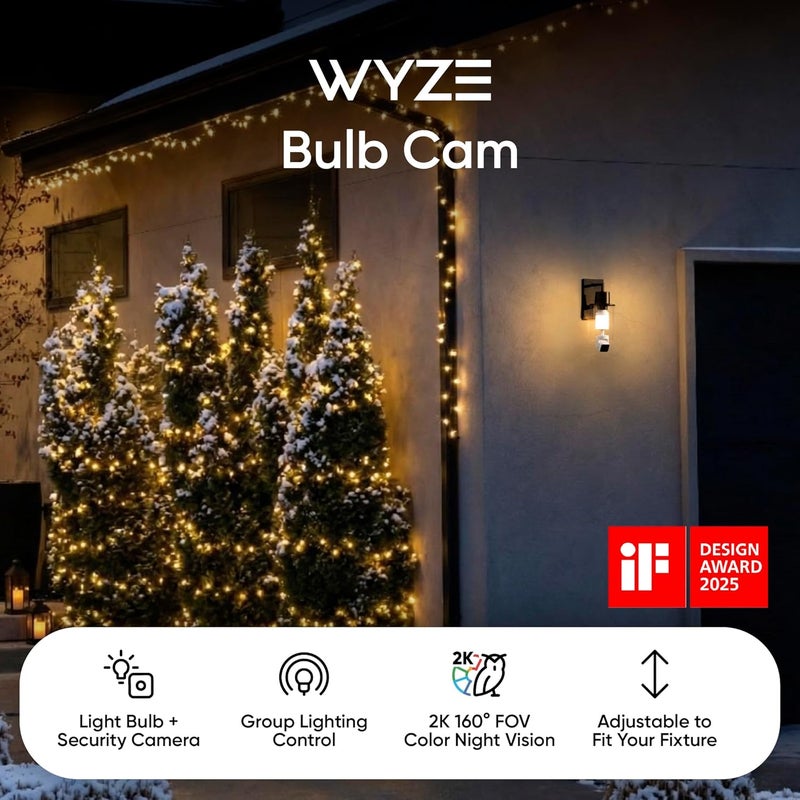 WYZE كاميرا أمان لمبة، كاميرا لمبة خارجية بدقة 2K HD، رؤية ليلية ملونة، لمبة LED قابلة للتعتيم، كشف الحركة، إنذار صفارة، تعمل مع أليكسا/مساعد جوجل. دعم خبير مجاني. - Image 3